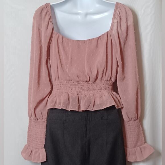 Sadie & Sage Women's Smocked  Long Sleeve Crop Top. Size S - Picture 9 of 12